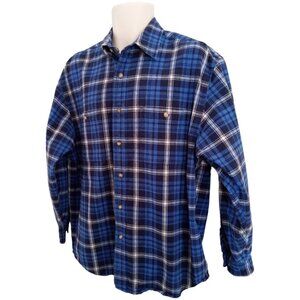 Eddie‎ Bauer Men's Flannel Shirt Blue Plaid Long Sleeve Button Up Size Med